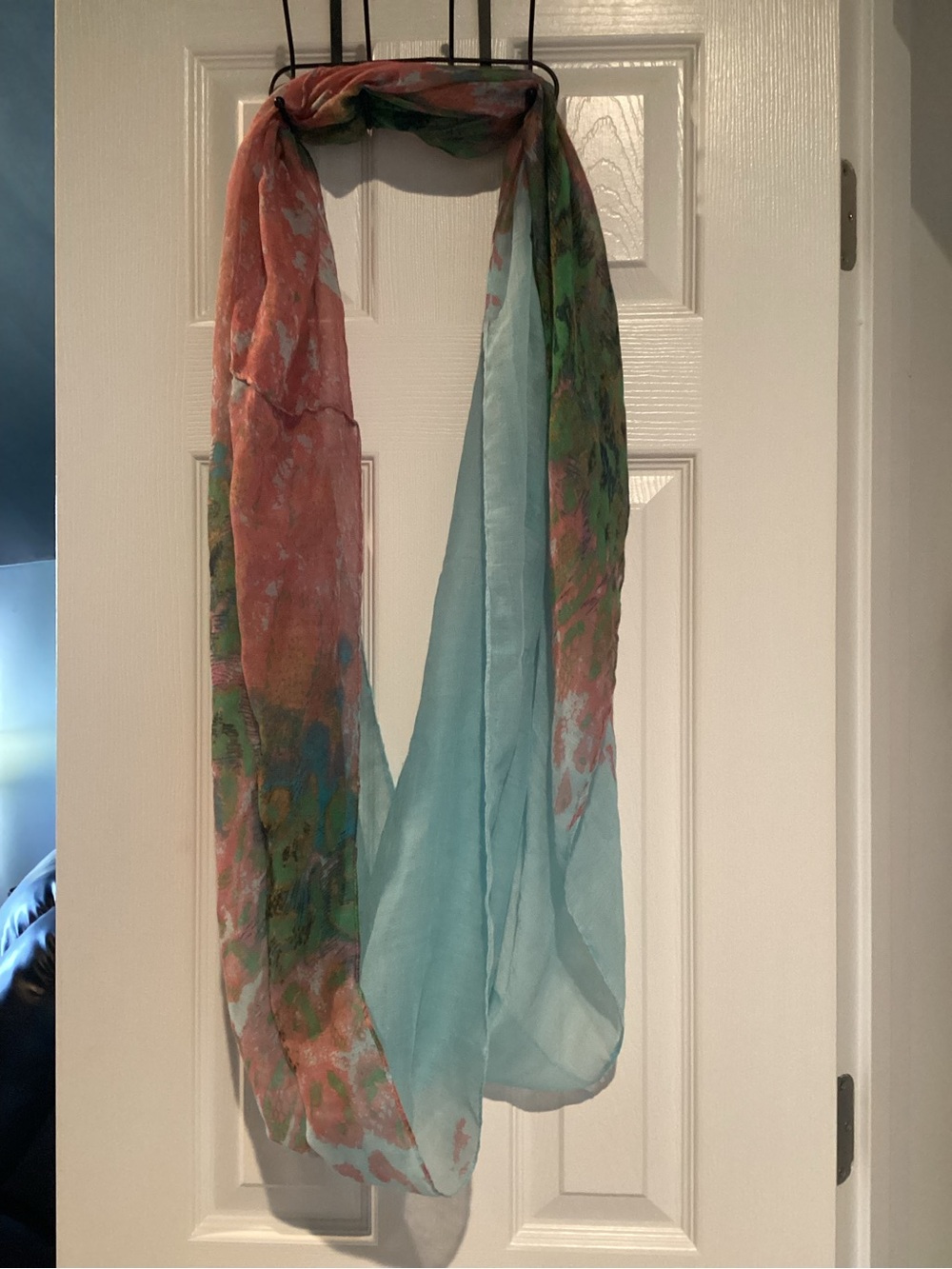 Lightweight Aqua and Coral Floral Wrap Scarf
